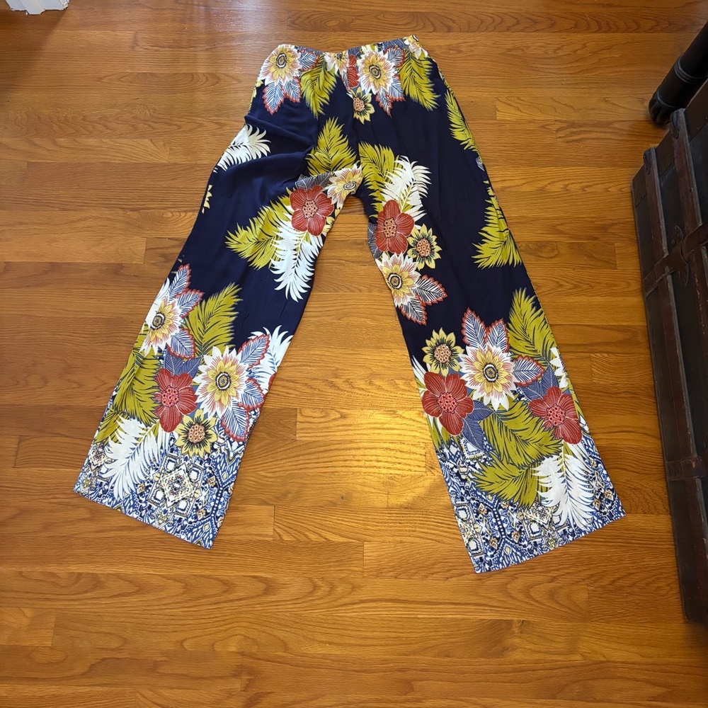 Melissa Paige Floral Wide Leg Pants - Navy, Red, Yellow